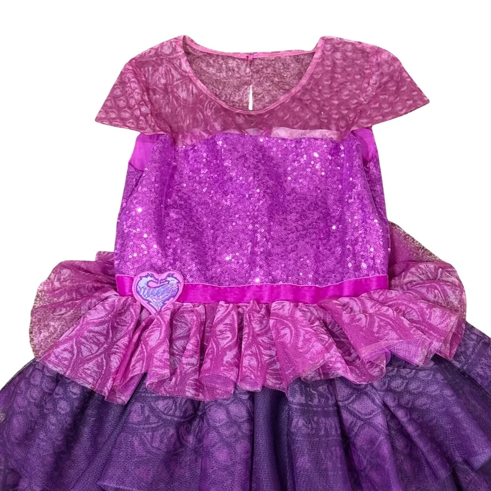 HTF Disney Store Descendants Mal Costume Dress Purple Sequin Tiered Girls 11/12 - Picture 2 of 5